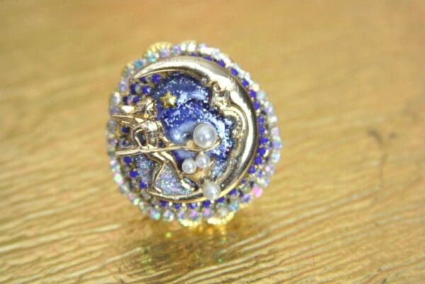 SOLD! 4199 Massive Genuine Agate Moon Metal Adjustable Cocktail Ring - Image 6