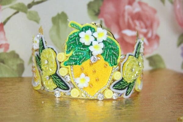 4254 Baroque Lemon Sicilian Fruit Applique Crystal Crown Headband - Image 6