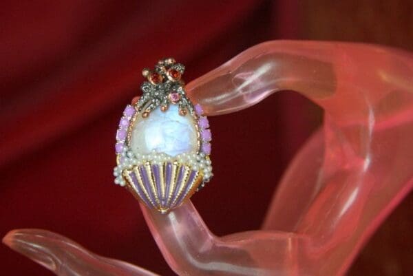 4339 Genuine Moonstone Sterling Silver Baroque Octopus Nautical Pearl Embellished Adjustable Cocktail Huge Ring - Image 5