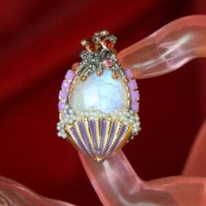 4339 Genuine Moonstone Sterling Silver Baroque Octopus Nautical Pearl Embellished Adjustable Cocktail Huge Ring