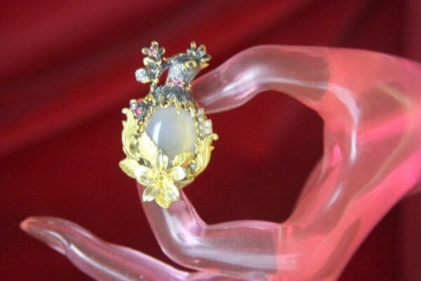 SOLD! 4340 Massive Genuine Chalcedony Bird Sterling Silver Adjustable Cocktail Ring - Image 3