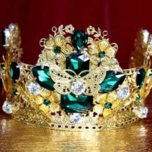 4553 Baroque Green Crystal Gold Leaf Butterfly Flower Crown Headband
