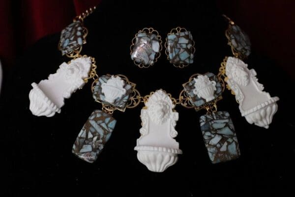 SOLD! 4609 Set Of Genuine Caribbean Larimar Lion Fountain Unique Necklace + Earrings - Image 2