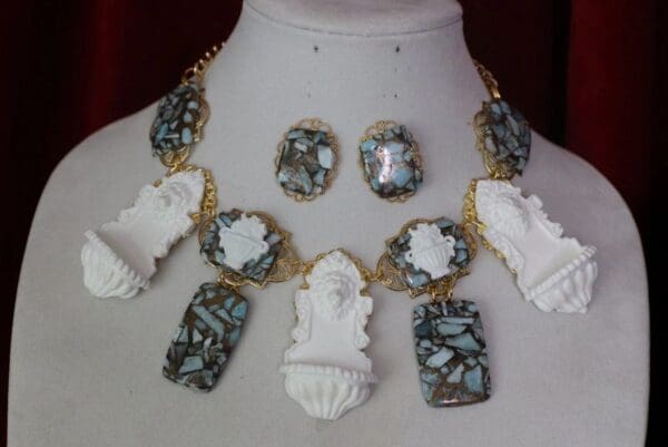 SOLD! 4609 Set Of Genuine Caribbean Larimar Lion Fountain Unique Necklace + Earrings - Image 3