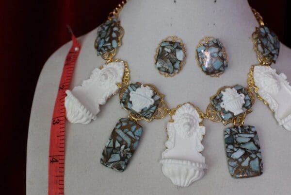 SOLD! 4609 Set Of Genuine Caribbean Larimar Lion Fountain Unique Necklace + Earrings - Image 4