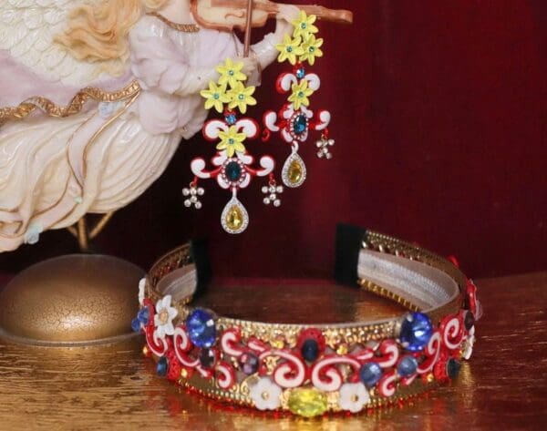 4252 Set Of Baroque Colorful Curves Headband+ Earrings