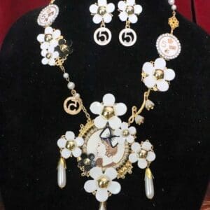 4820 Set OF Madam Coco Portait Charms Camellia Necklace + Earrings