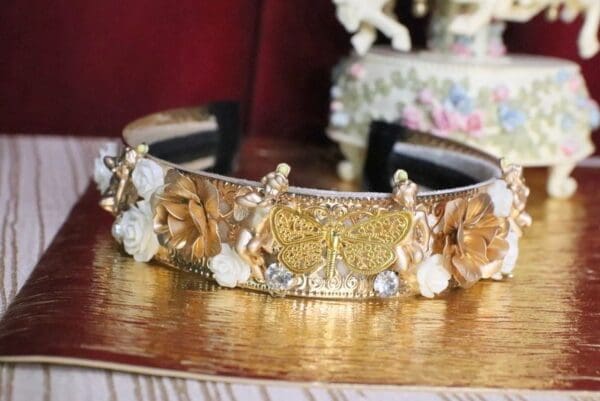 5100 Baroque Elegant Gold Cherubs Flower Headband - Image 2
