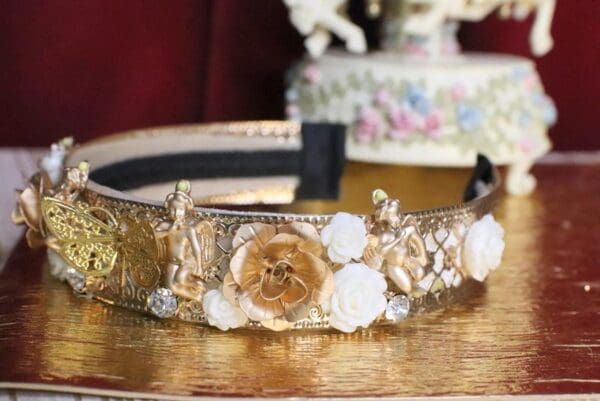 5100 Baroque Elegant Gold Cherubs Flower Headband - Image 3