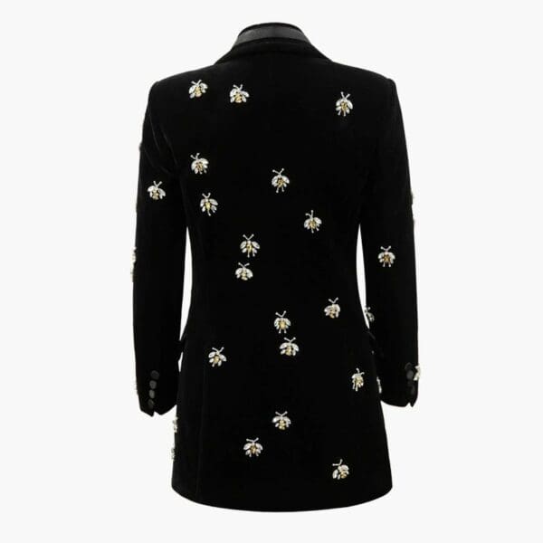 5123 Runway High-End Bee Crystal Embellished Velvet Tuxedo Style Chic Blazer - Image 2