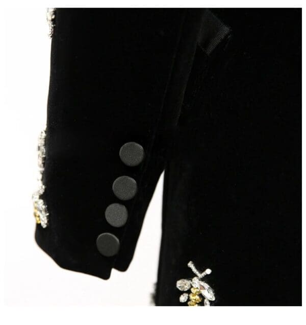 5123 Runway High-End Bee Crystal Embellished Velvet Tuxedo Style Chic Blazer - Image 5