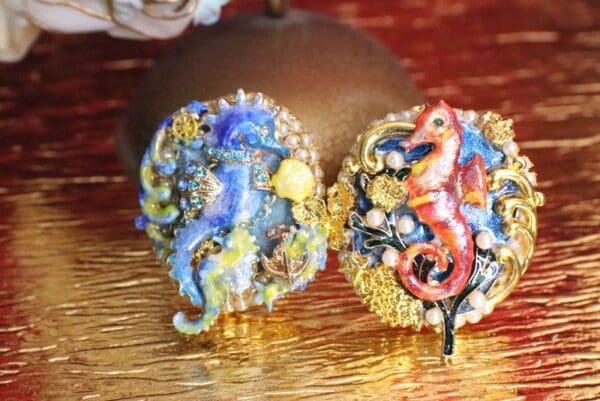 5219 Genuine Huge AgateBlue Sea Horse Cocktail Adjustable Ring - Image 7