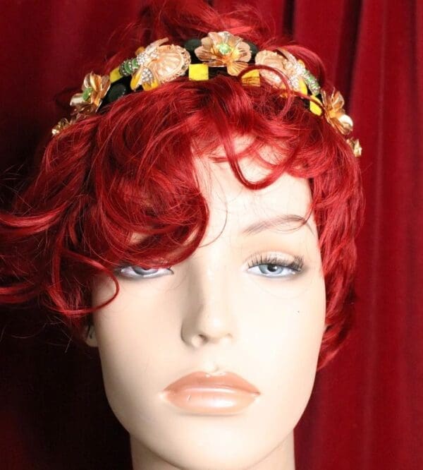 5260 Baroque Elegant Gold Enamel Bee Flower Headband - Image 5