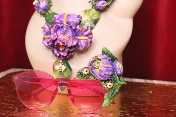 SOLD! 5281 Baroque Runway Pink Tulip Hand Painted Sunglasses
