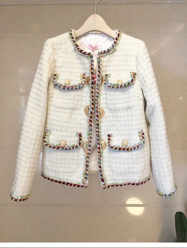 5289 2 Colors Coco Gold Buttons Tweed Double Breasted Blazer - Image 2