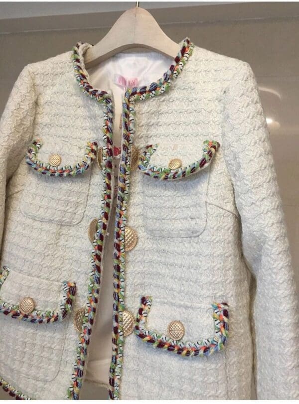 5289 2 Colors Coco Gold Buttons Tweed Double Breasted Blazer - Image 3
