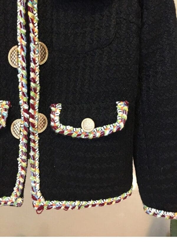 5289 2 Colors Coco Gold Buttons Tweed Double Breasted Blazer - Image 4