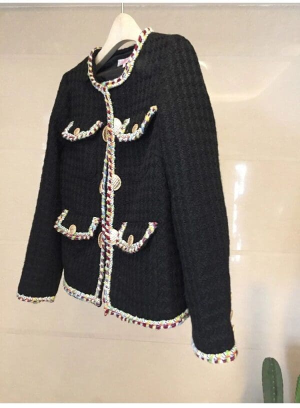 5289 2 Colors Coco Gold Buttons Tweed Double Breasted Blazer - Image 5
