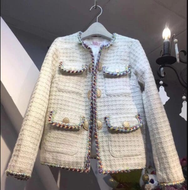 5289 2 Colors Coco Gold Buttons Tweed Double Breasted Blazer