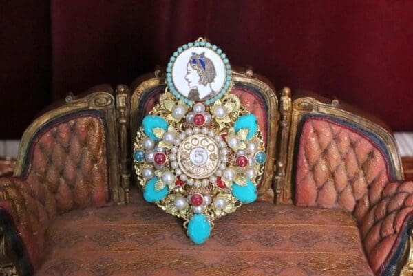 5298 Byzantine Madam Coco Huge Number 5 Aqua Brooch - Image 3