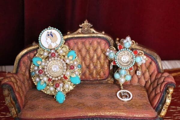 5298 Byzantine Madam Coco Huge Number 5 Aqua Brooch - Image 4