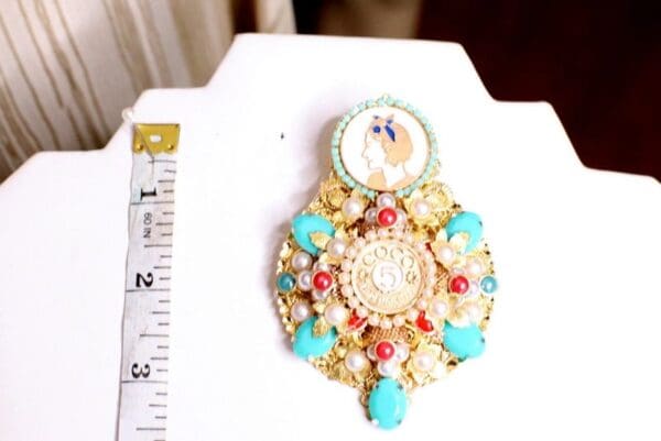 5298 Byzantine Madam Coco Huge Number 5 Aqua Brooch - Image 5