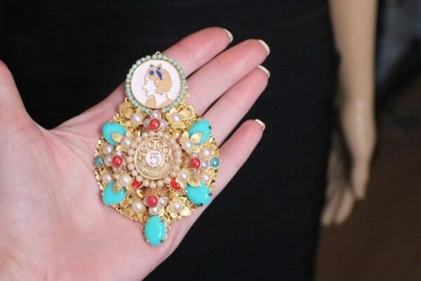 5298 Byzantine Madam Coco Huge Number 5 Aqua Brooch - Image 7
