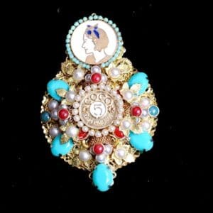5298 Byzantine Madam Coco Huge Number 5 Aqua Brooch