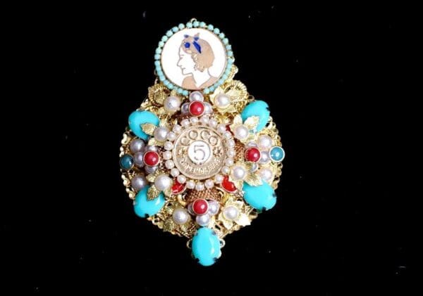 5298 Byzantine Madam Coco Huge Number 5 Aqua Brooch