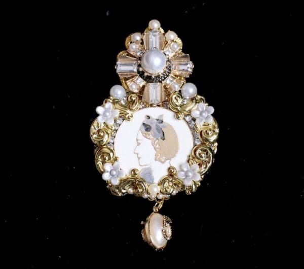 5313 Byzantine Madam Coco Portrait Crystal Top Massive Brooch