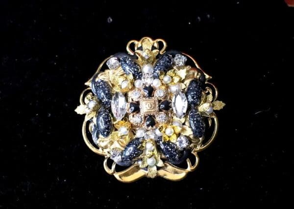 5321 Re-purposed Authentic Chanel Button Massive Gold Black Brooch - Image 4