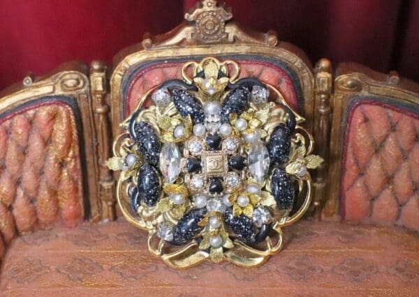5321 Re-purposed Authentic Chanel Button Massive Gold Black Brooch - Image 5