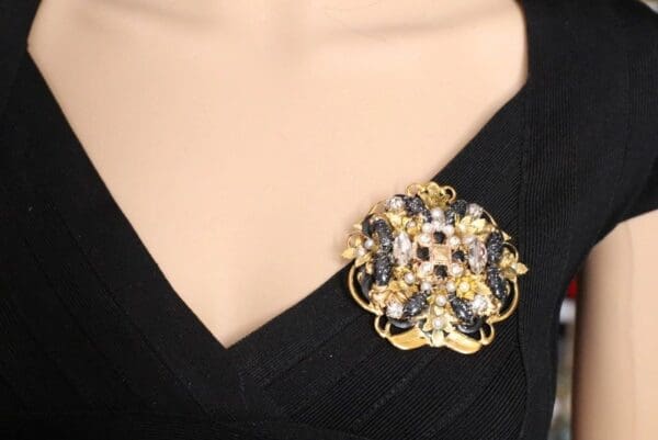 5321 Re-purposed Authentic Chanel Button Massive Gold Black Brooch - Image 6