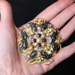 5321 Re-purposed Authentic Chanel Button Massive Gold Black Brooch