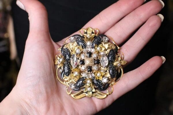 5321 Re-purposed Authentic Chanel Button Massive Gold Black Brooch