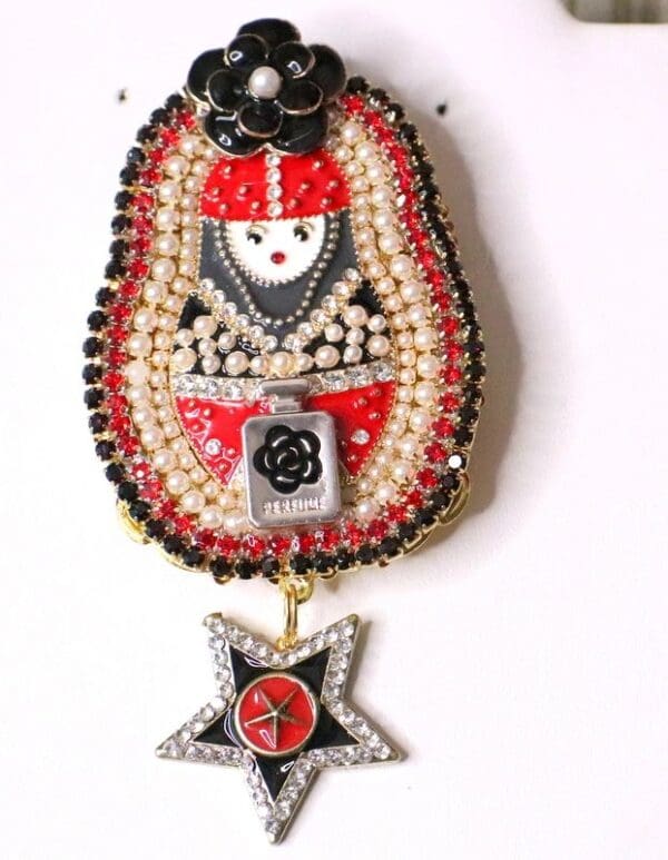 SOLD! 5329 Huge Coco Russian Matryoshka Doll Camellia Baroque Brooch - Image 2