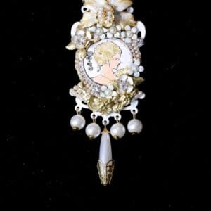 5345 Huge Madam Coco Portrait Orchid Silver Gold Massive Brooch