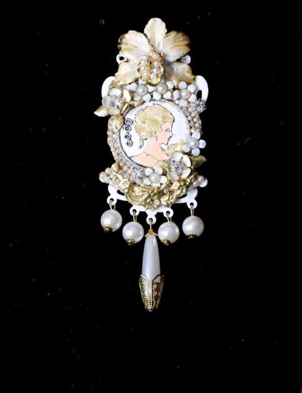 5345 Huge Madam Coco Portrait Orchid Silver Gold Massive Brooch