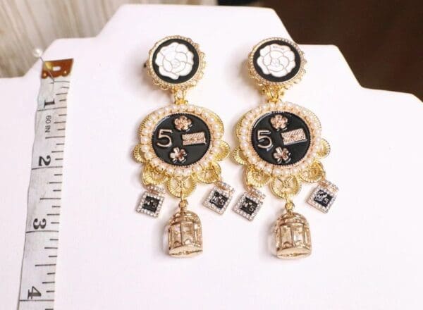 5352 Madam Coco Number 5 charms Camellia Top Earrings - Image 2