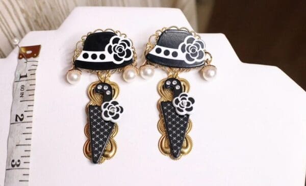 5357 Madam Coco Umbrella Hat Elegant Studs Earrings - Image 3
