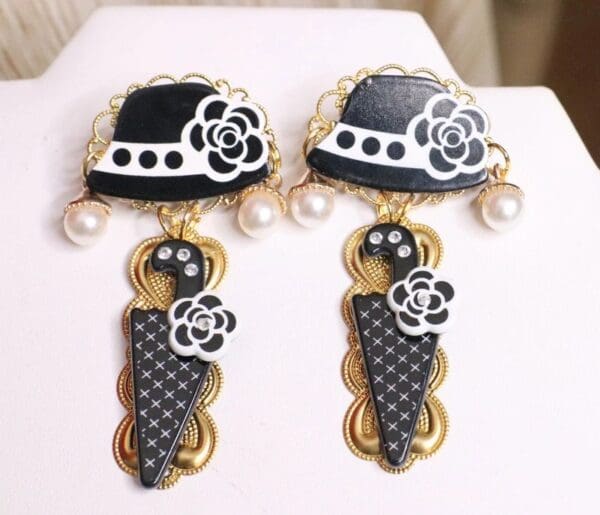 5357 Madam Coco Umbrella Hat Elegant Studs Earrings - Image 4