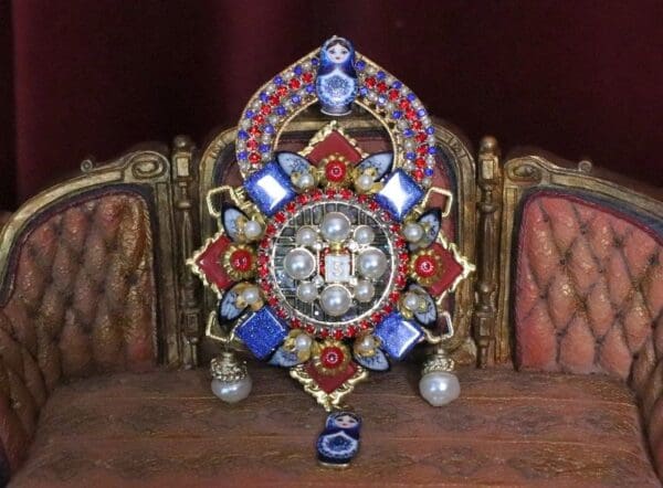 SOLD! 5375 Madam Coco Russian Doll Matryoshka Pearl Huge Brooch - Image 2
