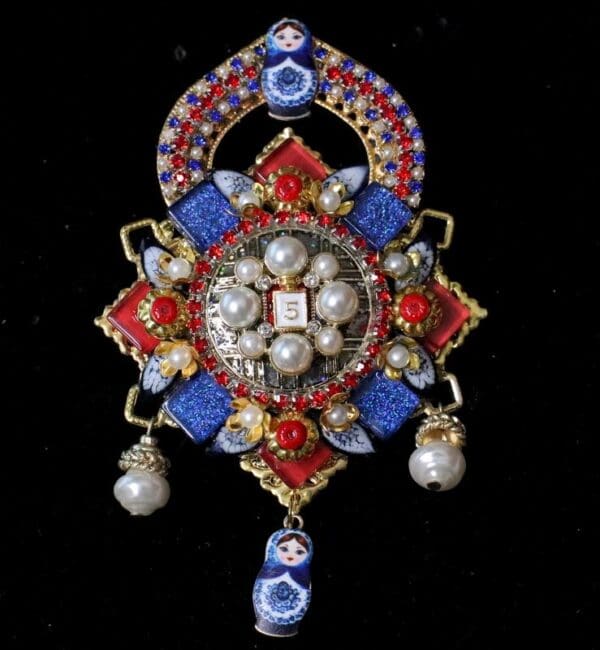 SOLD! 5375 Madam Coco Russian Doll Matryoshka Pearl Huge Brooch