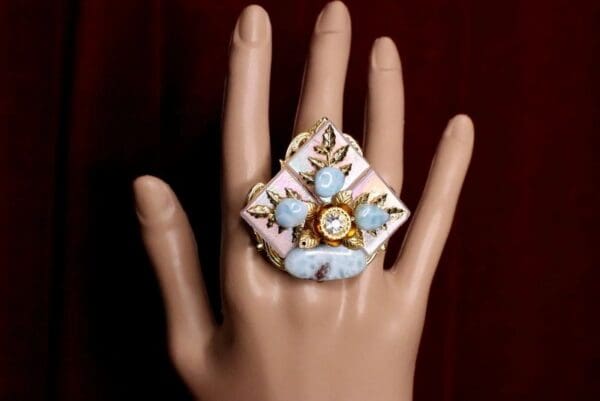 5455 Iridescent Massive Genuine Caribbean Larimar Cocktail Adjustable Ring - Image 3