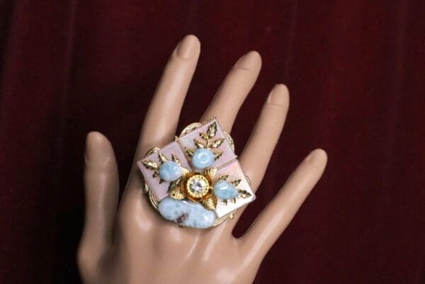 5455 Iridescent Massive Genuine Caribbean Larimar Cocktail Adjustable Ring