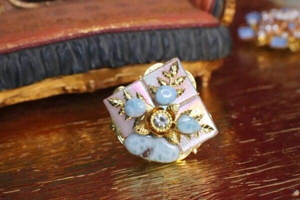 5455 Iridescent Massive Genuine Caribbean Larimar Cocktail Adjustable Ring - Image 6