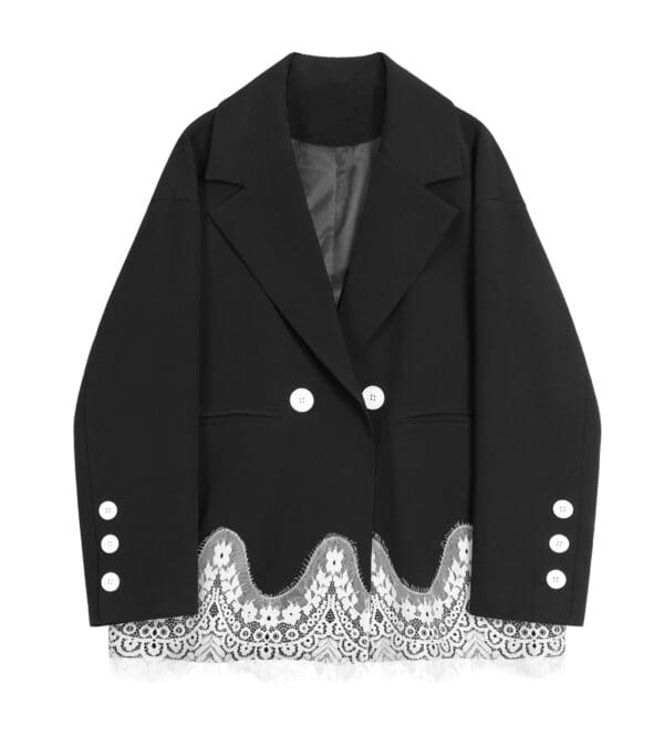 5558 High End Oversized Black Designer Elegant Lace detail Jacket Blazer