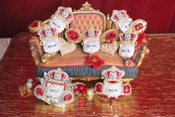 A group of chairs with faces on them