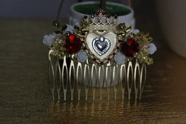 694 Heart Crown Crystal Baroque Barrette
