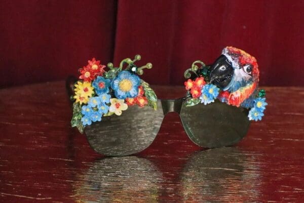 SOLD! 5817 Baroque Vacation Cancun Parrot Flower Embellished Sunglasses - Image 6